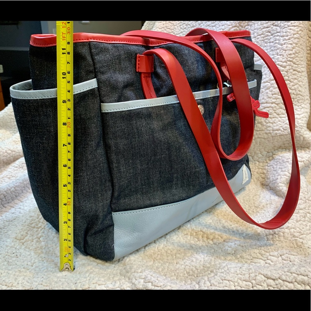 Ellen Degeneres denim and leather tote